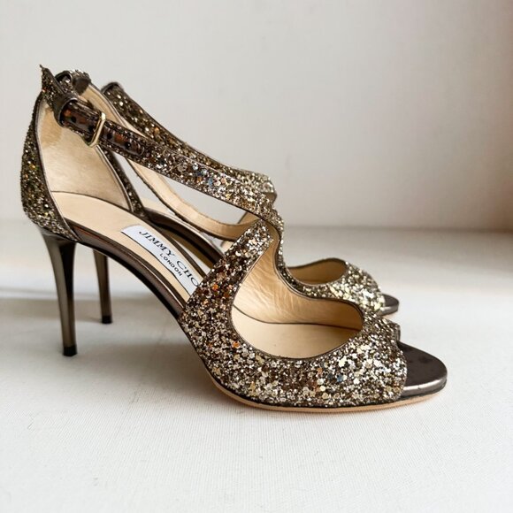 Jimmy Choo Bronze Glitter Emily Heels 35 - Picture 4 of 10